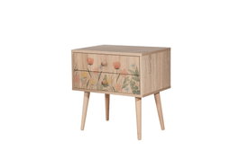 Hanah Home City Two Tulip Mesita de Noche con Impresión Impresionista Floral, 60x61x40cm